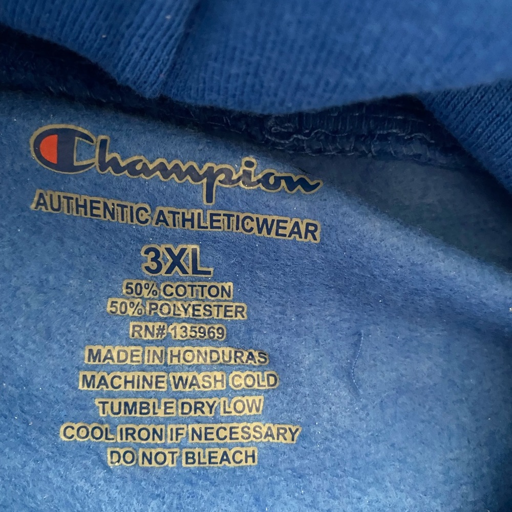 Blue men’s Champion hoodie